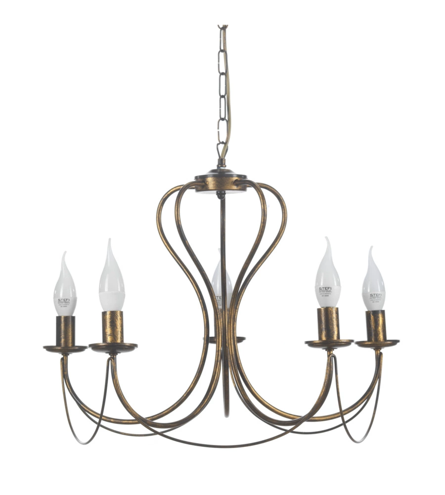 LAMPADARIO 5 LUCI "CANDELA" IN METALLO BRONZO, E14
